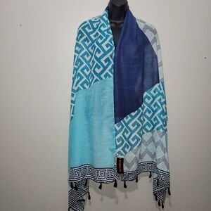Nwt Blue Geometric Patterned Scarf